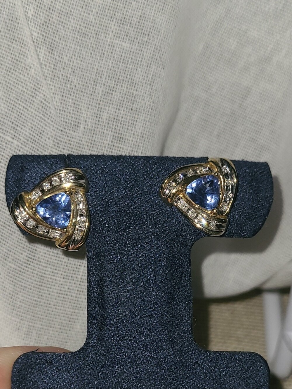 10k Gold - Blue Stone With Diamond accents Stud Earrings